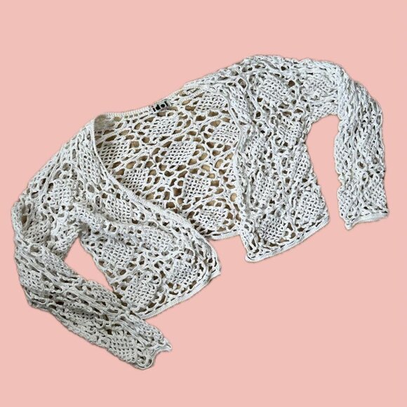 White Crochet Bolero – Cropped Macramé Cardigan, One Size - Picture 1 of 8